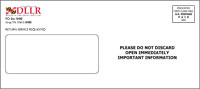 A facsimile of the white Unemployment Insurance debit card envelope