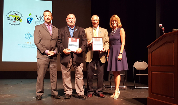 (left to right): Chris MacLarion, Maryland Department of Labor Apprenticeship Program Director; Al Clinedinst, Local 486 Training Director; Stephen Weissenberger, Mechanical Contractors Association of Maryland, Inc. Executive Vice President; Kelly M. Schulz, Maryland Labor Secretary