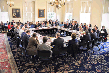 Secretary Schulz addresses the Governor's P-20 Leadership Council in February, 2016 in the Governor's Reception Room