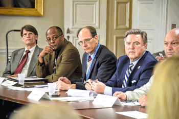 L to R: Dr. Tim Robinson, Tony Campell, Chris Fallon, Chair of the P-20 At-Risk Youth workgroup, Dr. Jim Fielder, Secretary of Higher Education, Frank Voso