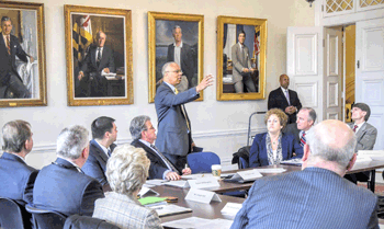 Lieutenant Governor Boyd Rutherford addresses the Governor's P-20 Leadership Council in February, 2016 in the Governor's Reception Room