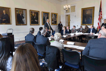 Lieutenant Governor Boyd Rutherford addresses the Governor's P-20 Leadership Council in February, 2016 in the Governor's Reception Room