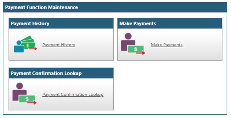 beacon website screen showing payment history, make payments and payment confirmation