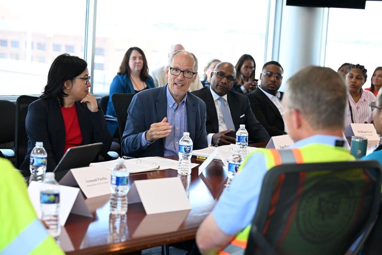 White House  Senior Advisor Tom Perez hears from Port of Baltimore workers and businesses on  the importance of federal, state, and local support following the bridge collapse  and Port disruption